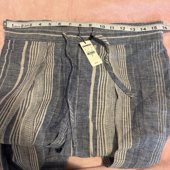 NWT Express Wms M Blue Striped High Waist Linen Blend Pants Wide Split Leg - Picture 12 of 12